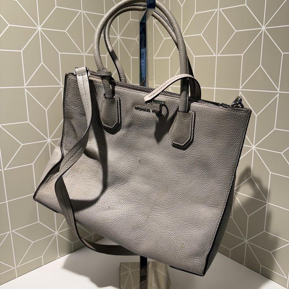 MICHAEL KORS MERCER Large Tote Bag In Pebbled Grey Leather. !!See Pictures!!